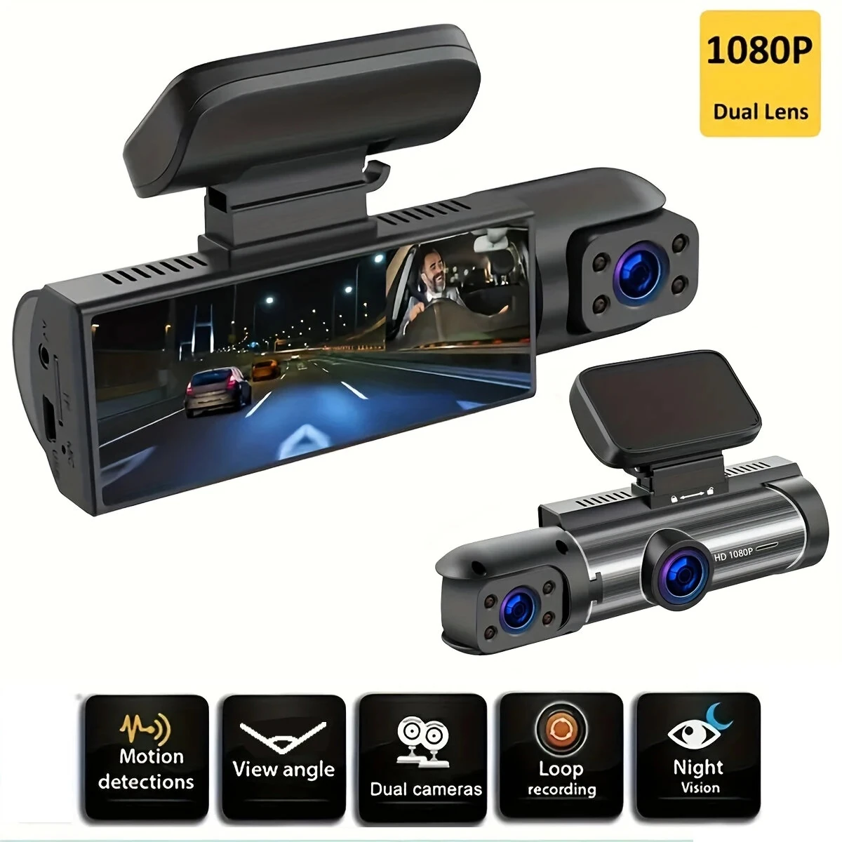 1080P Auto-Doppelobjektiv-Dashcam mit Front- und Innenkamera, IR-Nachtsicht, Loop-Aufnahme, Weitwinkel-Autokamera M8