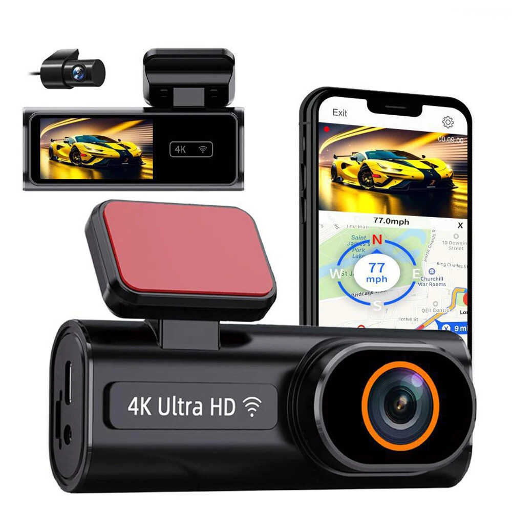 4K Ultra HD Dual-Kanal Dashcam 1080P Rückkamera GPS WiFi WDR Nachtsicht G-Sensor Endlosschleifenaufnahme 170° Weitwinkel