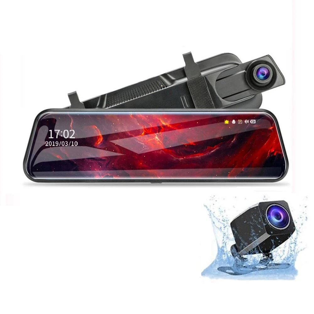 10-Zoll-Touchscreen 1080P HD Front- und Rückkamera Vollbild-Streaming-Autorückspiegel Dashcam Dual-Channel-Recorder