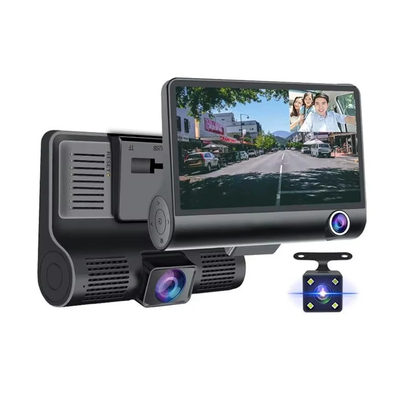 4-Zoll 3-Kanal-Dashcam Full HD 1080P Front-, Rück- und Innenkamera für Autos Nachtsicht 170-Grad-Weitwinkel G-Sensor Loo